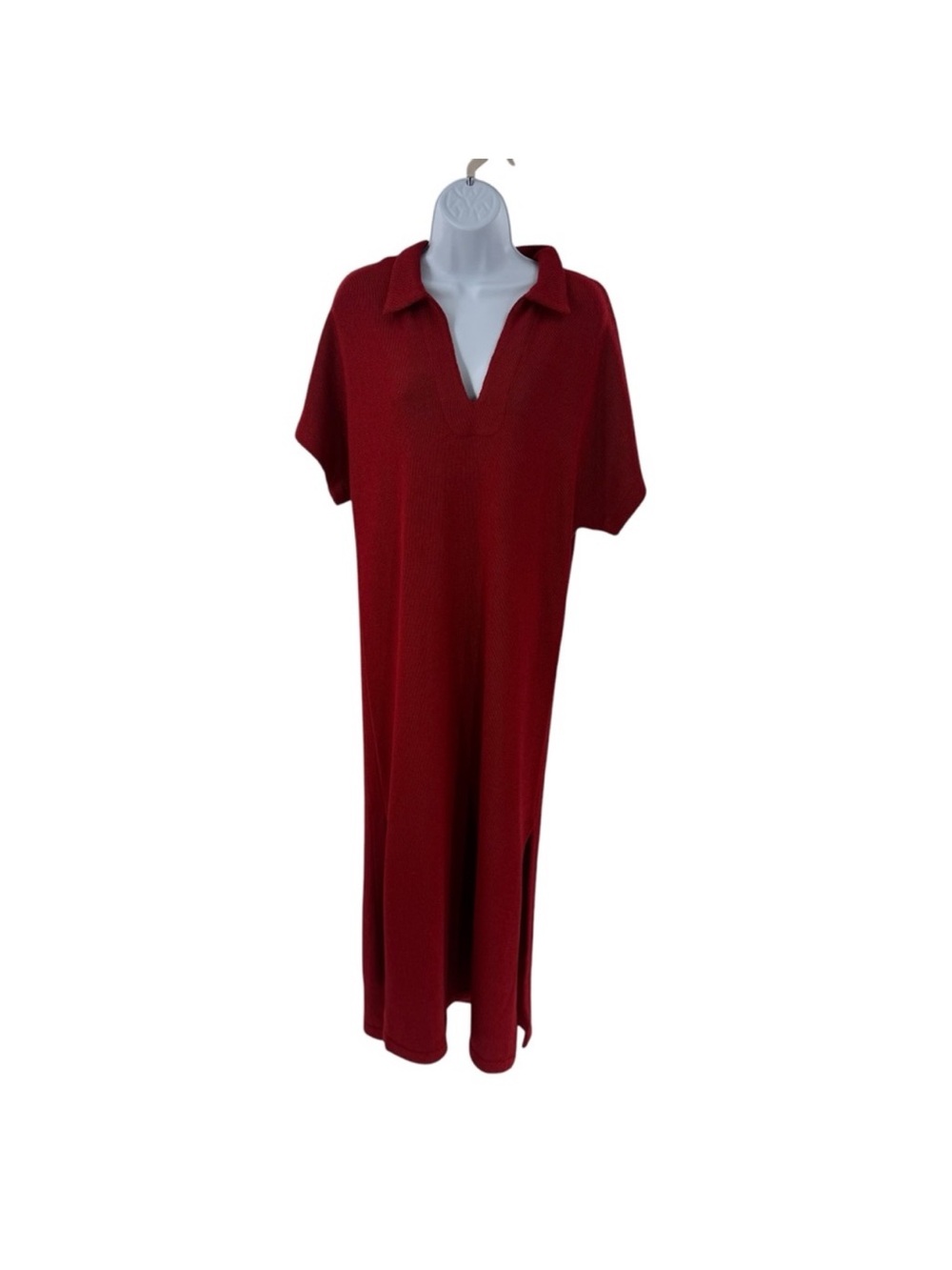 Pomander Place Deep Red Knit Polo Dress